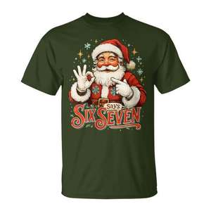 Camiseta navideña Santa Says Six Seven, regalo navideño para hombre, diseño humorístico para el 67.º cumpleaños - Product Image 1
