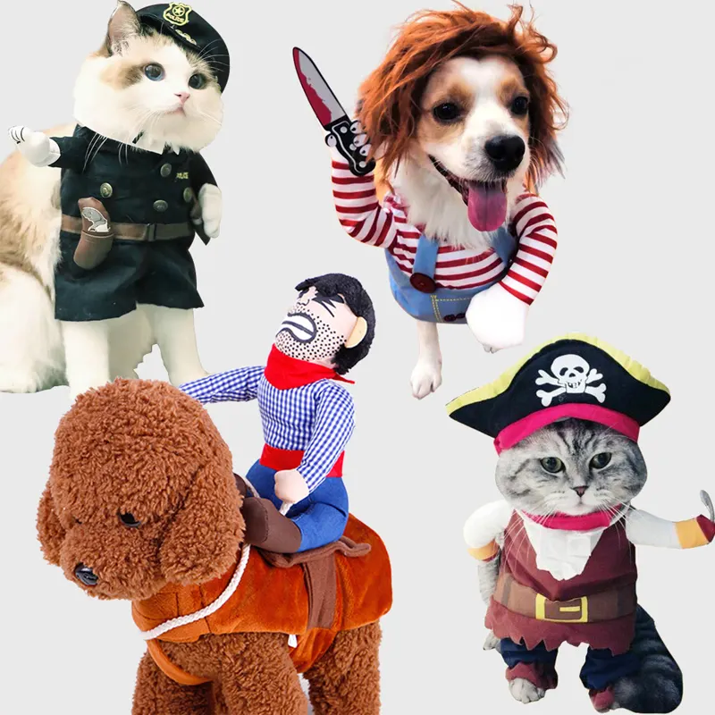 Chucky Dog Costume Hot Selling Funny Pet Chucky Dog Clothes Chucky Doll Holding A Knife Halloween Pet Dog Costume