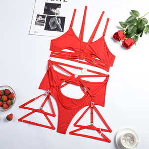 European and American Style Hot Ladies Five Piece Hollow Out Erotic Lingerie Sexy Red Halter Lingerie Set for Women - Product Image 6