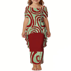 Set Puletasi Personalizzato per Ragazze, Abito con Top e Gonna, Design delle Isole del Pacifico, Taglie Forti, Vestito per Bambini a Maniche Corte, Abbigliamento per Bambini in Due Pezzi - Product Image 3