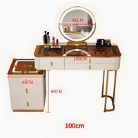 Coiffeuse de luxe minimaliste intelligente avec miroir lumineux 3 couleurs et tiroirs multiples, ensemble de table de maquillage en verre trempé pour chambre à coucher