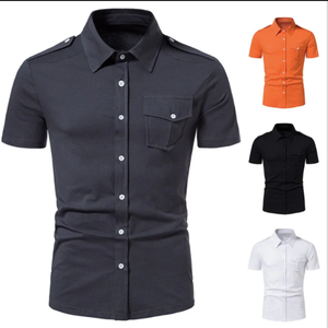 Men's <b>Short</b> <b>Sleeve</b> Solid Color Turn-down Collar Anti-Wrinkle Smart Casual Summer Woven Poplin Cotton Blend <b>Dress</b> <b>Shirt</b> - Product Image 5