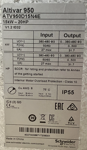 <span class=keywords><strong>Inverseur</strong></span> d'entraînement à fréquence variable <span class=keywords><strong>Schneider</strong></span> ATV950D11N4E entraînement à vitesse variable ATV950 11kW, 400/480V avec unité/<span class=keywords><strong>interrupteur</strong></span> de freinage IP55 - Product Image 5