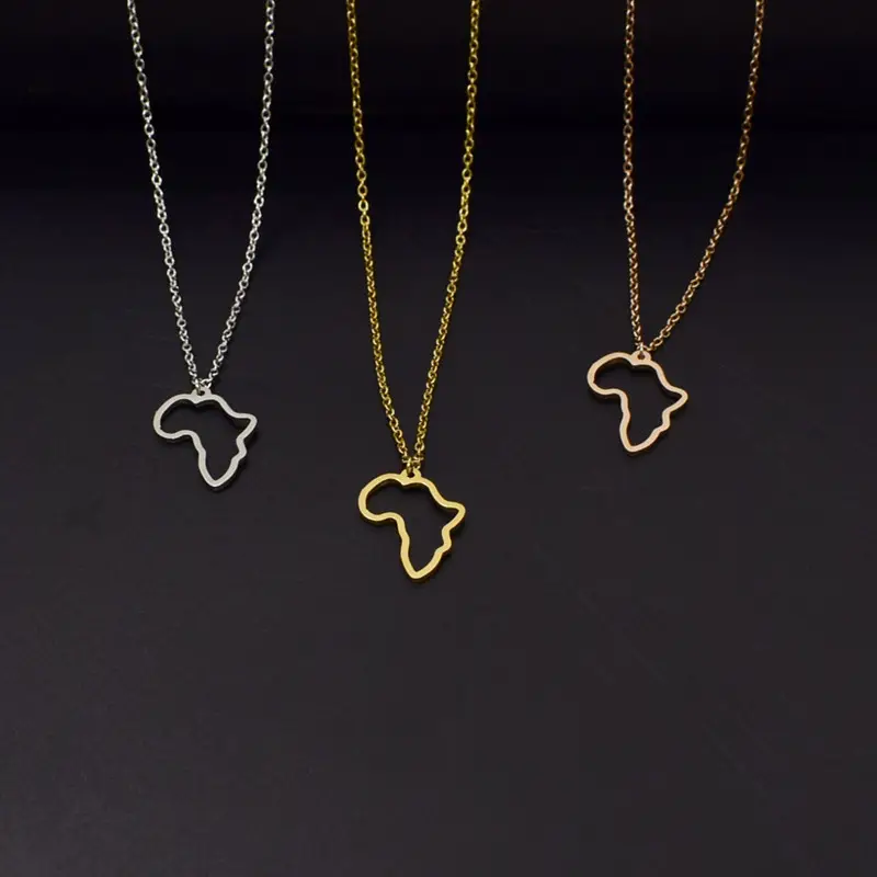 Kalung Liontin Peta Afrika Perhiasan Warna Emas, Kalung Liontin Peta Afrika Baja Tahan Karat