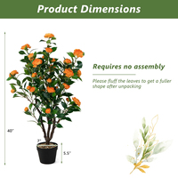 Pohon Bunga Camellia Buatan Pabrik, Tanaman Pot PE Dekoratif, Realistis, Tahan UV, Ramah Lingkungan