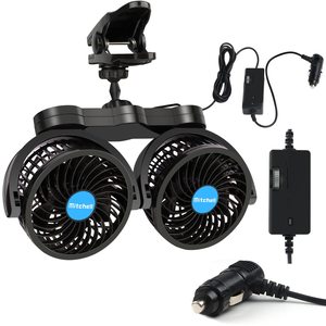 Kipas klip mobil kepala ganda 4 inci, kipas plastik <span class=keywords><strong>12V</strong></span> dapat disesuaikan untuk kursi depan/belakang penumpang 360 derajat kipas Mobil Putar - Product Image 1