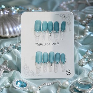 Ongles artificiels bleus mats effet œil de chat à presser, avec paillettes et strass, forme stiletto, couvrance totale, 10 pièces - Product Image 4