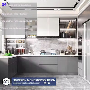 Proyecto de Apartamento Francés, Muebles de Cocina Modernos Completos, Juego de Muebles de Cocina con Acabado Blanco Brillante y <span class=keywords><strong>Isla</strong></span> - Product Image 2