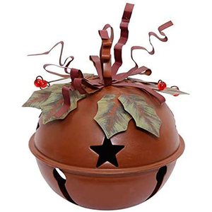 Clochettes de Noël rustiques en métal rouge, cloche vintage d'extérieur avec découpe étoile, feuilles de houx et ruban, décoration de cheminée pour la maison - Product Image 5