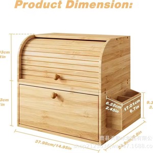 Wooden Bread Box Double Layer Flip Top Storage For <b>Kitchen</b> Countertop Bamboo Bread Keeper With Cover - Product Image 5