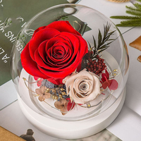 Tanabata Valentinstag Geschenk Ewiges Leben Blumenstrauß Rote Rose Glasabdeckung Dekoration Geschenkbox Staubschutz Simulationsblume