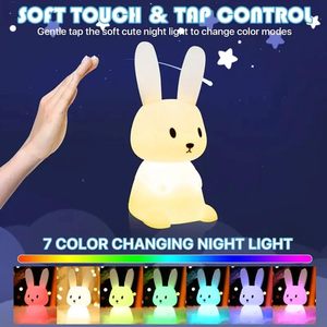 Thỏ Pat ánh sáng LED nightlight cảm ứng bảng đèn phim hoạt hình cảm ứng cảm biến Silicone được xây dựng trong pin Trắng Pat ánh sáng ban đêm Dimmable - Product Image 2