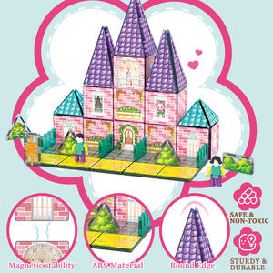 Tema castello rosa blocchi magnetici per bambini educativi castello tema costruzione giocattoli in materiale plastico piastrelle magnetiche - Product Image 5