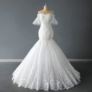 Off The Shoulder Mermaid Wedding Dress <b>White</b> <b>Lace</b> Sweetheart Neckline Train Bridal Gown 01312 - Product Image 1