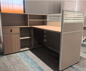 Scrivania da Ufficio Moderna a L Modulare in Legno, Postazione di <span class=keywords><strong>Lavoro</strong></span> a 2 Posti con Divisorio per Hotel e <span class=keywords><strong>Lavoro</strong></span> al Computer - Product Image 2