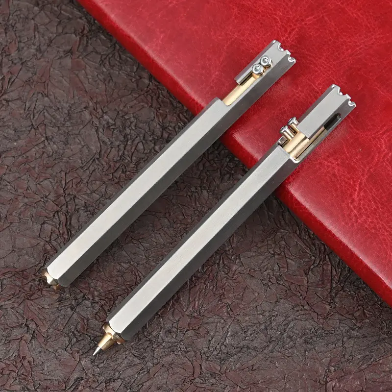 Luxury Bolt Action penna di autodifesa esagonale in ottone inossidabile scettro Jeans penna a sfera portafoglio penna tattica