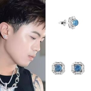 Stud Earrings S925 Silver Aquamarine Geometric Design Claw Setting For Women Men Fashion Jewelry Gift - Product Image 2