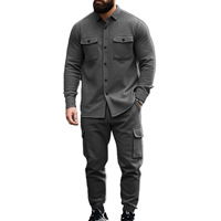 Gran oferta, conjunto de dos piezas para hombre de otoño e invierno de alta calidad, chaqueta de moda con bolsillo de Color sólido, pantalones deportivos, trajes deportivos informales