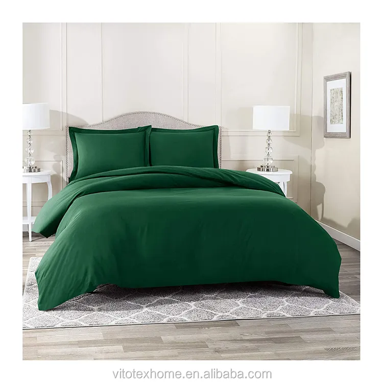 Soft Double Brushed Microfiber Hotel Comforter Cover with Button Closure Hunter Green 4 Piece Set Duvet Cover with Fitted Sheet