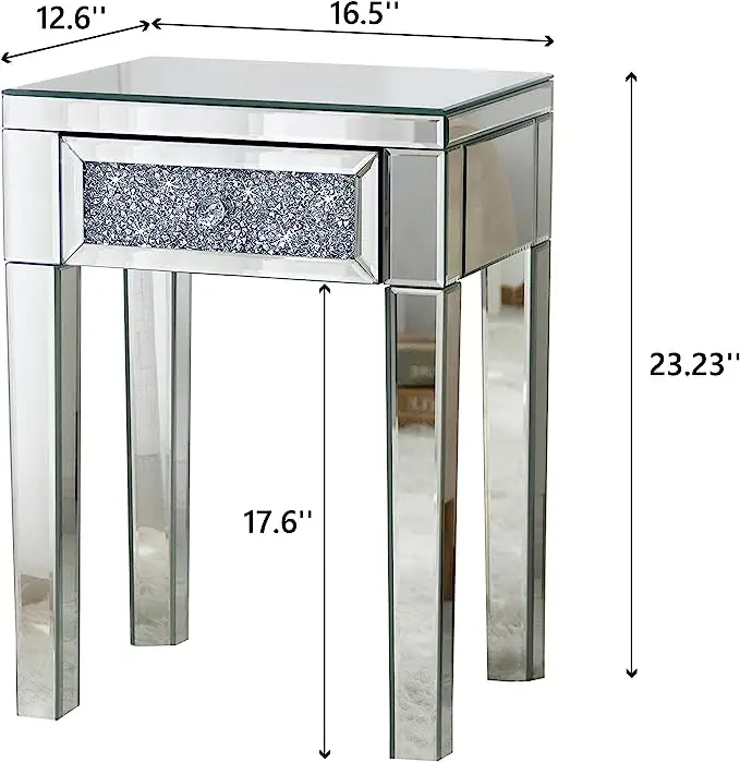 SWT 2023 Livingroom Mirrored End Table With Drawer End Table with Crystal Inlay