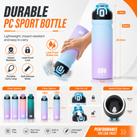Bouteille d'eau en plastique PC dégradé 600ml 750ml avec paille souple et bouchon à clapet verrouillable, bouteille de sport portable pour l'école, la gym et les voyages