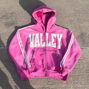 Sweat à capuche DCY <span class=keywords><strong>460</strong></span> Gsm Impression DTG, Sweat à capuche avec strass croisés rose, Sweat à capuche zippé surdimensionné pour homme - Product Image 1
