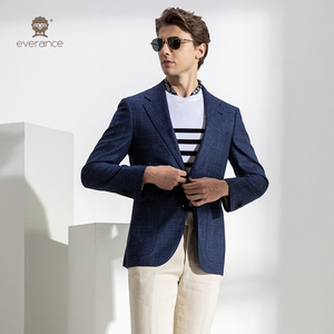 Veste décontractée <span class=keywords><strong>bleu</strong></span> <span class=keywords><strong>marine</strong></span> à carreaux pour <span class=keywords><strong>homme</strong></span> Revers en pointe <span class=keywords><strong>Blazer</strong></span> de luxe à simple boutonnage Vêtement d'extérieur - Product Image 1