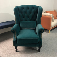 Fauteuil d'appoint moderne à dossier haut et oreilles, capitonné avec clous décoratifs, en bois massif durable et lin, pour salon, appartement, hôtel, maison
