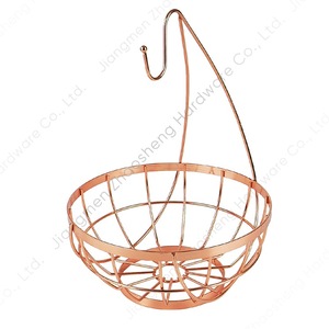 Rose Gold Fruit <b>Basket</b> Round Metal Storage With Banana Hook For Kitchen <b>Table</b> Durable - Product Image 5