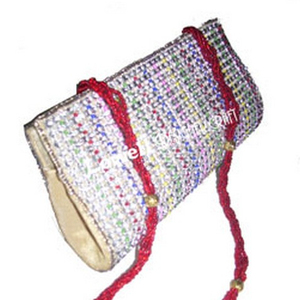 Handmade Beaded Clutch With <b>Red</b> Strap Cross Body Evening Party Bag Golden Embellished - Product Image 1