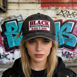 Casquette de baseball vintage en denim délavé brodée « BLACK REBEL », ajustable <span class=keywords><strong>et</strong></span> déchirée, pour le streetwear <span class=keywords><strong>et</strong></span> le quotidien - Product Image 3