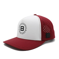 Gorra de Béisbol Unisex OEM Brimz Personalizada de Dos Colores, Rojo y Blanco, con Logotipo Bordado a Mano, 5 Paneles, Diseño de Puntos de Popelina de Poliéster de Alta Calidad