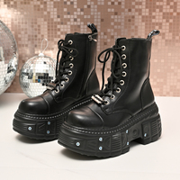 Bottines à plateforme épaisse pour femmes, à lacets sur le devant et fermeture éclair latérale, pour l'hiver/le printemps, style punk, streetwear, gothique