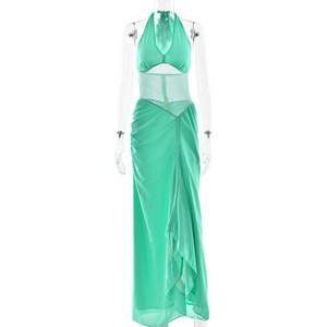 เดรสค็อกเทลยาวแบบผูกคอ คอลึกเว้าหลัง สำหรับผู้หญิง ทรงเข้ารูปช่วงเอว ผ้าบางเบา - Product Image 5