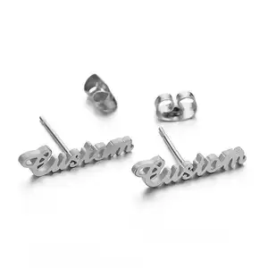 Low Price Sales Personalized Custom Engraved Name Earrings Stainless Steel Stud Earrings