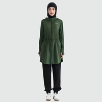 Ensemble de sportswear vert armée personnalisé avec logo OEM pour femmes musulmanes, tunique longue et pantalon anti-remontée, style modeste et actif
