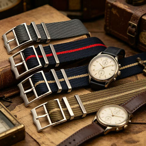 Bracelet de montre en nylon <span class=keywords><strong>noir</strong></span> et rouge en toile de qualité supérieure, 20 mm et 22 mm, à succès, avec sangle de montre One Pass - Product Image 2