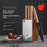 Ensemble de 6 couteaux de cuisine, lames en acier inoxydable 1.4116, revêtement en titane, manches en bois ambidextres, durables, tranchants, à bord droit