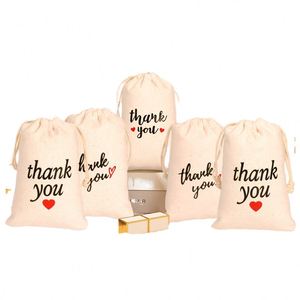 Thank You Jewelry Recyclable Cotton Drawstring <b>Bag</b> 10*15cm for <b>Gift</b> Packaging and Storage Available for Thanksgiving - Product Image 1