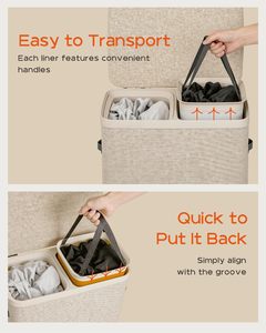 Panier à linge avec couvercle, panier à linge pliable 170L, organisateur de linge facile à assembler avec poignées et doublures amovibles - Product Image 5