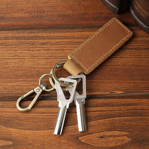 Porte-clés en cuir rétro en cuir de vachette avec fermoir mousqueton en métal, pendentif personnalisé anti-perte pour clés de <span class=keywords><strong>voiture</strong></span> - Product Image 4