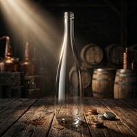 Bottiglia di vetro premium da 500ml, 700ml, 750ml con base pesante, vuota, a forma di campana sottile, per rum caraibico, con tappo a vite
