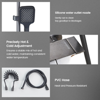 SANIVITAL Luxuriöse Moderne Thermostatische Schwarze Wandmontierte Regendusche mit Jet-Düsen und Gleitstange, Quadratischer Duschkopf für Badezimmer und Badewanne