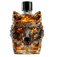 Carafe en verre de luxe en forme d'animal, faite à la main, tête de loup contemporaine, pour vin, whisky, vodka, avec bouchon noir, pour collectionneurs et bars à domicile