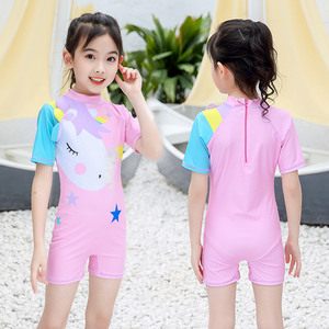 Traje de baño de unicornio para niñas de 3 a 12 años, de secado rápido, UPF 30, para natación y deportes acuáticos, rosa, morado, flamenco, arcoíris, caballo - Product Image 4