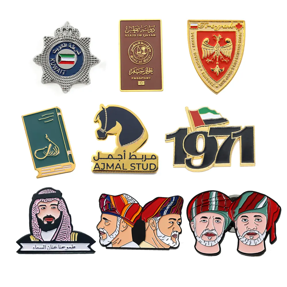 Custom Design Metal Sticker Logo Hard Soft Enamel Custom Saudi Uae Qatar Kuwait Magnet Pin Lapel Pins For Hat Phone Case Poster