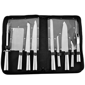 Juego de 9 Cuchillos de Cocina de Acero Inoxidable, Cortador de Jamón, Cuchillo de Chef, Cuchillo <span class=keywords><strong>para</strong></span> Deshuesar, Tenedor <span class=keywords><strong>para</strong></span> Carne, Bolsa de Nailon Enrollable, Juego de Cuchillos <span class=keywords><strong>para</strong></span> Camping - Product Image 1