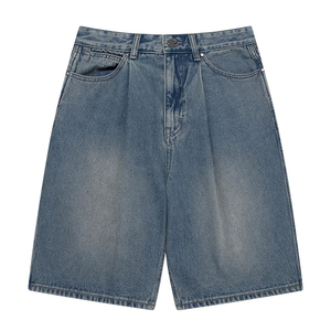 Short en jean pour hommes avec broderie personnalisée de streetwear rétro effet délavé à l'acide pour commande en gros - Product Image 1