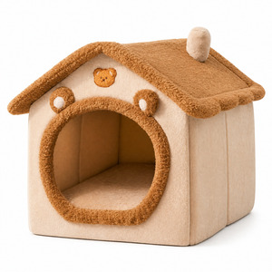 Lit pour animaux de compagnie 2-en-1 pliable moderne et robuste, type canapé et niche pour chats, pour chats et chiots de petite/moyenne taille, abri intérieur chaud pour chiens, lavable et amovible - Product Image 1