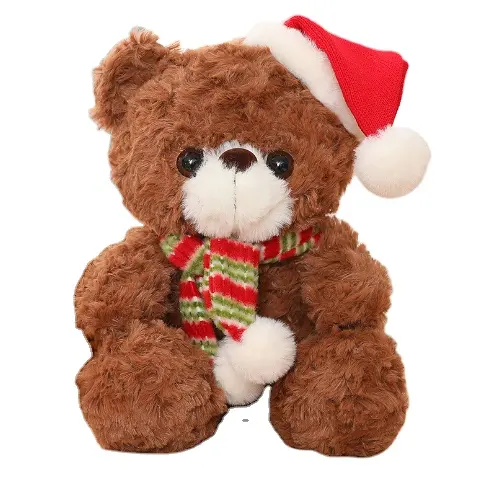 Muñeco de oso de peluche con bufanda bonita de Navidad con sombrero de Papá Noel, oso de peluche suave, juguete, regalos de Navidad para niños, oso de Navidad personalizado